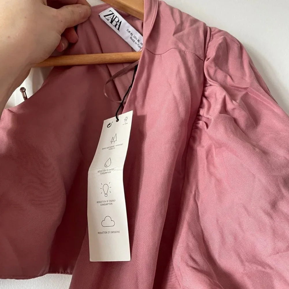 Zara Tie Bow Front Cut  Out Midi Dress Light Pink NWT Size XL - Picture 9 of 10